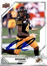 Richard Leonard Signed 2019 Upper Deck CFL Football card Hamilton Tiger-Cats