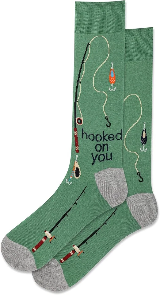 Hot Sox Men's Hooked On You Crew Socks 1 Pair, Olive, Men's 10-13 Shoe - Image 1 of 1