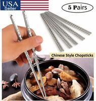 5 Pairs Premium Reusable Chopsticks Set Natural Wooden Chinese Japanese Korean 