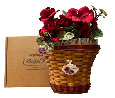 Longaberger Miniature GERANIUM BASKET 2004 Collector's Club May Series Box COA Cover