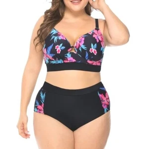 Women Bikini Set Floral Print High Waist 2-Piece Pin-Up Padded Swimsuit XL - Picture 1 of 6