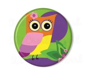 Whimsy Tree Owl Tropical Art - Handmade Pocket Mirror, Magnet, or Pinback 2.25" - Picture 1 of 4