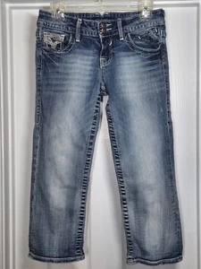 Vigoss Jeans Womens 3/4 L21 The Chelsea Capri Dark Embellished Whiskered (28x21) - Picture 1 of 11