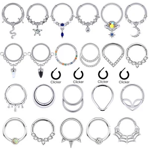 16G STEEL Septum Clicker Segment Nose Ring Lip Cartilage Helix Daith Hoop- ONE - Picture 1 of 36