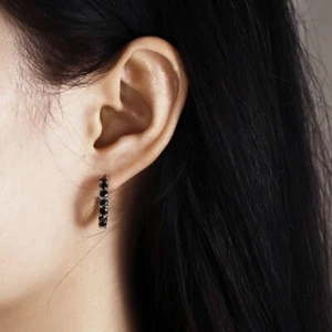 3mm Black Moissanite Hoop Huggie Earrings Men Women 925 Sterling Silver Hip Hop - Picture 1 of 12
