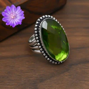 Green Peridot Gemstone 925 Sterling Silver Ring Handmade Jewelry Ring For Gift - Picture 1 of 3