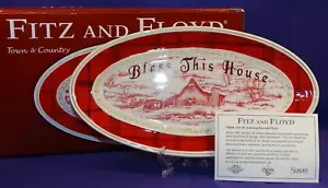 FITZ AND FLOYD TOWN & COUNTRY 10 1/2" TOILE BENEDICI QUESTA CASA VASSOIO SCATOLA ORIGINALE - Foto 1 di 5