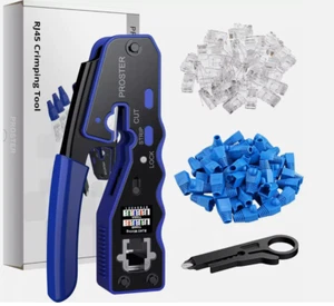 RJ45 Crimping Tool Kit 25 Pass Through Connectors 25 PCS Cat6 Covers Crimp Set - Afbeelding 1 van 9