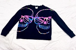 Womens Top Size Medium 7/9 Skull Shirt Long Sleeve Grunge Punk Goth Colorful - Picture 1 of 8