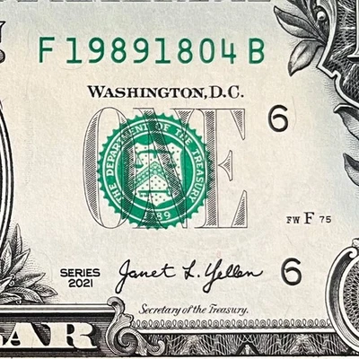 April 18, 1989 (19891804) One Dollar Fancy Serial Number Birthday Note - Image 1 of 3