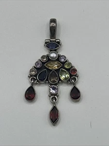 Sterling Silver Multi Gemstone Pendant Garnet Amethyst Topaz - Picture 1 of 6