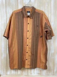 Patagonia Seersucker Herren Hemd XL orange braun kariert Kurzarm Knopfleiste - Bild 1 von 8