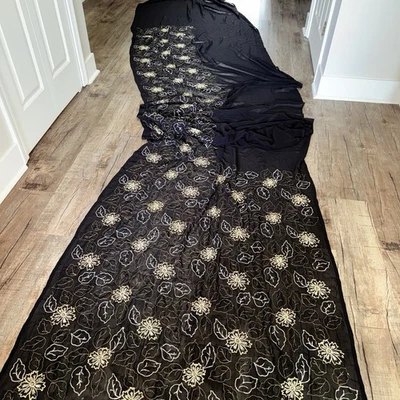 Indian WOMENS NWT‎ SYNTHETIC BLACK SEQUINS w/Attach BLOUSE PC SAREE SARI FABRIC - Image 1 of 4