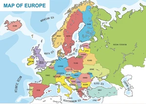 Cartel grande impreso Opt Lamination geografía aprendizaje mapa de Europa países - Imagen 1 de 1
