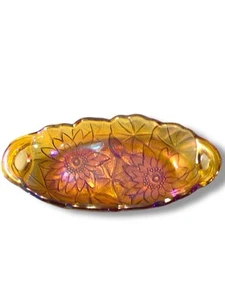 Vintage Indiana Glass Lily Pons Marigold Carnival Glass Relish Tray - Picture 1 of 5