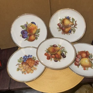 Vintage Bavarian Germany Set/6 Plates With Fruit All Different 7.5" Gold Rim - Picture 1 of 7