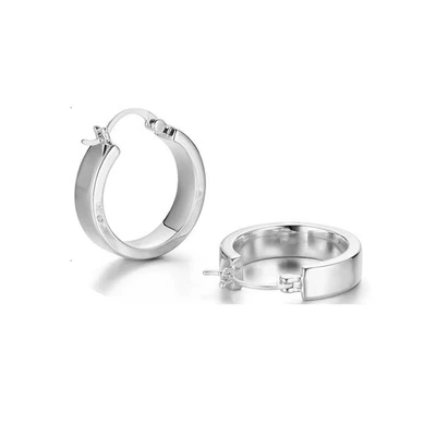 Pendientes de aro gruesos chapados en oro blanco impermeables sin deslustre latón E531-S Foto 1 de 3