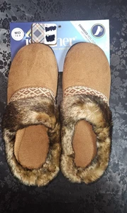 Women’s Sz Med. 7.5-8 Isotoner Slippers w/Enhanced Heel Cushion, Faux Fur - NWT - Picture 1 of 10
