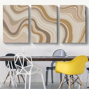 3pcs Marble Texture Golden Veins Metal Print Ready to Hang Art - Picture 1 of 7