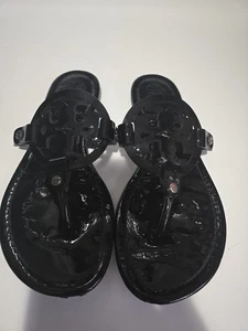 Tory Burch Women's Miller Sandals Size 9 Black Patent Leather Thong Flats - Picture 1 of 9