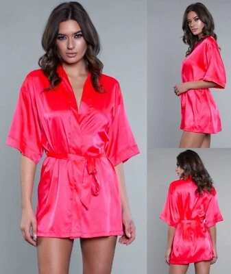 Mini bata satinada BeWicked 'Getting Ready', S, M, L, negra, rosa, blanca, negra nueva con etiquetas Foto 1 de 4