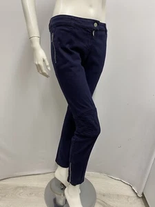 Alexander McQueen Jeans Navy Blue Stretch Silver Metal Zippers Knee Pads Size 42 - Picture 1 of 10