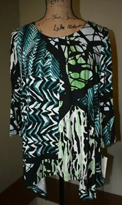 NWT Dana Buchman Pleated Sharkbite Tee - M Medium - Green Stripe - Picture 1 of 10