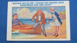 Vintage Comic Postkarte 30er Jahre Rotes Kreuz Krankenschwester Sammlung Blech Bootfahren Ruderboot - Bild 1 von 1