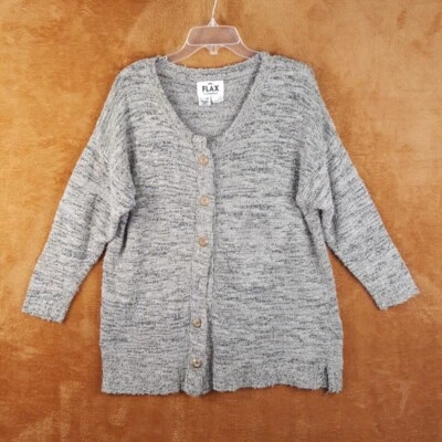 Suéter FLAX para mujer pequeño cárdigan tostado con botones tejido jaspeado mezcla de algodón Foto 1 de 4