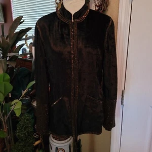 Chaqueta de Terciopelo Soft Surroundings Negra Cuentas Pesadas Formal Pequeña HERMOSA - Imagen 1 de 9