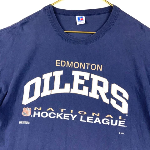 Vintage Edmonton Oilers Russell Athletic T-shirt Size XL Blue Nhl Made In Usa Cover