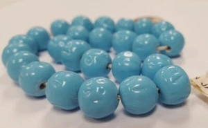 24 VINTAGE JAPAN CHERRY BRAND GLASS LIGHT BLUE TURQUOISE 12mm BAROQUE BEAD 4641T - Picture 1 of 3