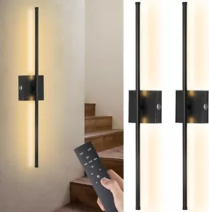 2 Pack Battery Operated Black Wall Lights Indoor - Dimmable LED Sconces with Rem - Picture 1 of 3