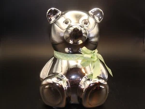 *Vintage* Silver Teddy Bear Coin Bank with Bow Tie ~ 5” Tall~ VGC ~ - Picture 1 of 5