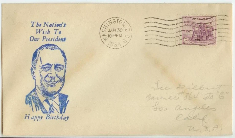 Jan 30 1934 Washington DC Franklin D Roosevelt Happy Birthday cachet - Image 1 of 1