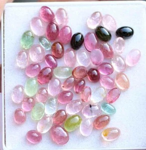 32.60 Ct Natural Multicolor Tourmaline Oval Cabochon Loose Gemstone Lot 5*6 MM - Picture 1 of 3