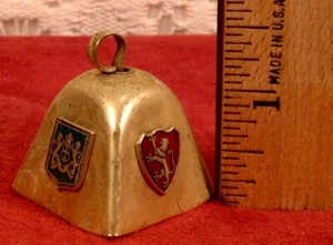 Beautiful Miniature Vintage Square Metal Bell with Four Crests Shields - Picture 1 of 3