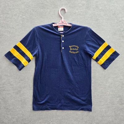 VINTAGE University Berkeley California Men Shirt Small Blue Henley Single Stitch - Image 1 of 4