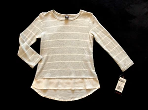 Star Ride sheer hem knit heather gray striped sweater top 4 NWT - Picture 1 of 1