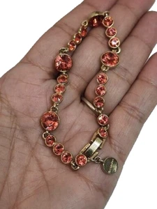 Vintage Givenchy Rhinestone Gold Tone Bracelet Pink Coral Signed - Picture 1 of 14