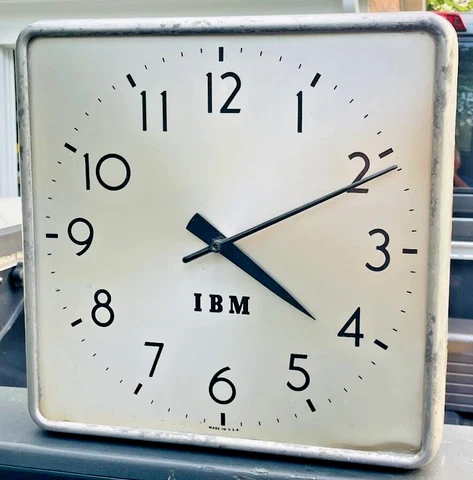 1960's Vintage IBM Wall Clock RARE SQUARE VERSION Metal Case Industrial Look Cover