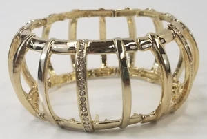 Jennifer Lopez Cage Armreif Armband poliert goldfarben Metall pave Strass - Bild 1 von 8