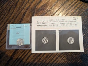 1940-D Mercury Dime 10c ANACS MS65/MS63 Old Photo Grade Holder - Picture 1 of 1