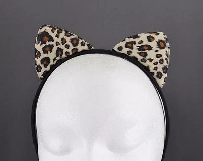 Diadema orejas de gato negro tostado guepardo suave piel sintética gatito peludo satinado banda para el cabello Foto 1 de 4