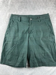 Lululemon Athletica Men's Green Plaid Pockets Flat Front Shorts Size 34 - Picture 1 of 7