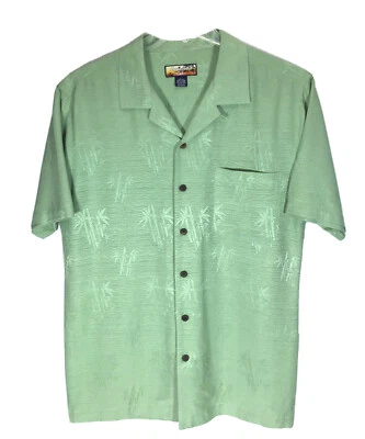 Havana Jack's Cafe Silk Hawaiian Camp Shirt Men's L Green Short Sleeve Button Up - Image 1 of 4