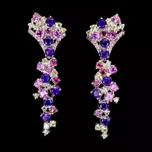 Summer 925 Silver Earrings Round Amethyst Sapphire Rhodorite Gemstone Jewelry - Picture 1 of 11