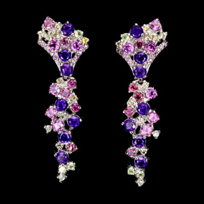 925 Sterlingsilber Ohrringe Runde Amethyst Saphir Rhodorite Edelstein Schmuck - Bild 1 von 4