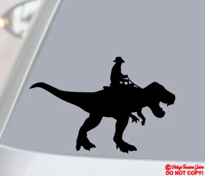 COWBOY RIDING TYRANNOSAURUS Vinyl Decal Sticker Car Window Bumper T-REX DINOSAUR - Image 1 of 4