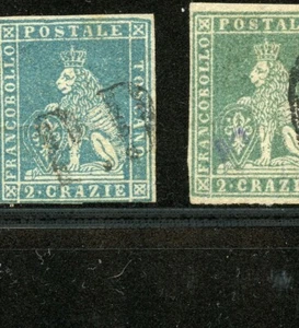KMC4076-Italy-Tuscany #5 & 5a (I458) Lion of Tuscany 2 CR blue & Green,U,CV$320. - Picture 1 of 2